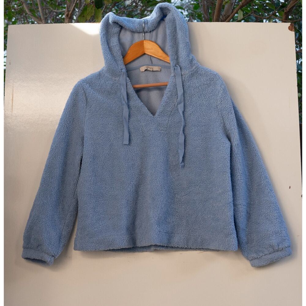 Women's Ann Taylor LOFT Baby Blue Pullover Sherpa Hoodie Sweatshirt Size Large